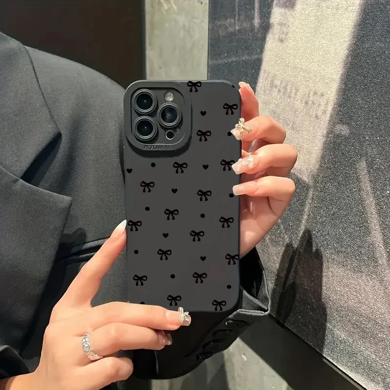Black Bow Phone Case For iPhone 16 Pro Max 11 12 13 12 14 15 16 Pro X XR XS 7 8 Plus 16E SE 2020 Shockproof Silicone Soft Cover