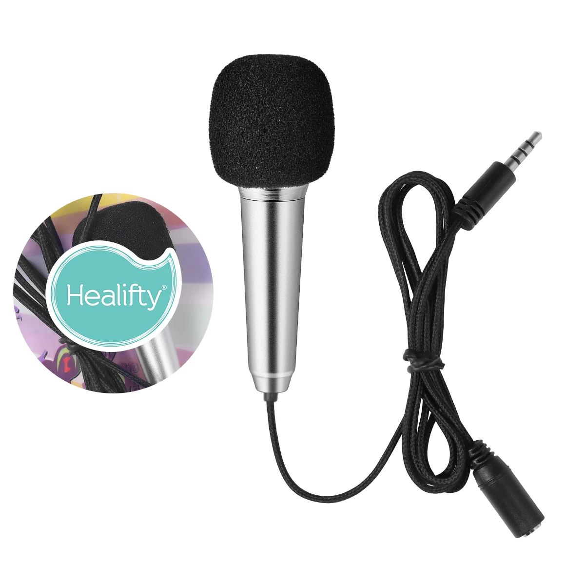 

Mini Portable K Singing Microphone for Phone Tablet Laptop Play Lightweight Karaoke Vocal Recording Crystal Sound Silver