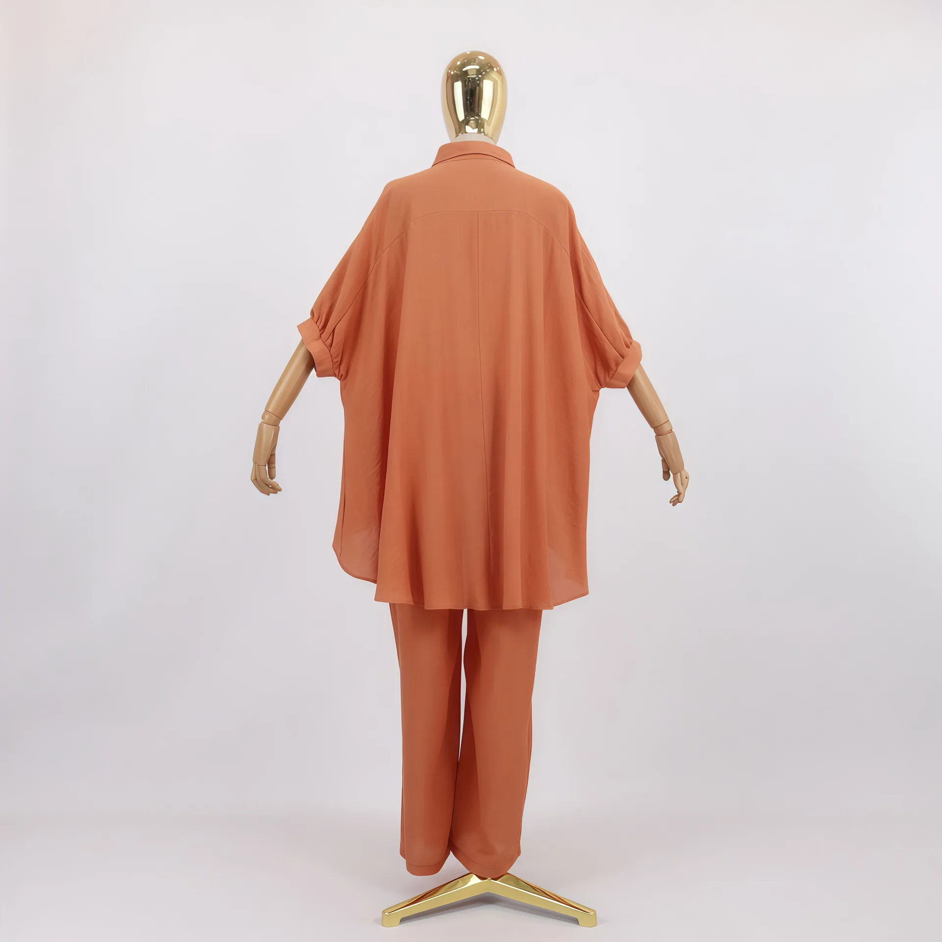 Dubai Muslim Women Two Piece Sets Short Sleeve Flower Buttons Shirt Pants Suits Tops Musulman Ensembles Islamic Arabic Outfits