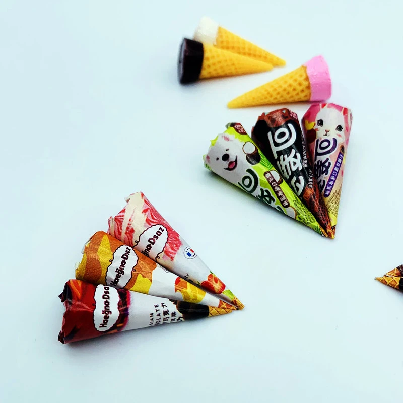 3 pçs/set aleatório casa de bonecas mini cone sorvete 1/12 simulação em miniatura sobremesa casa bonecas cozinha comida decoração acessórios