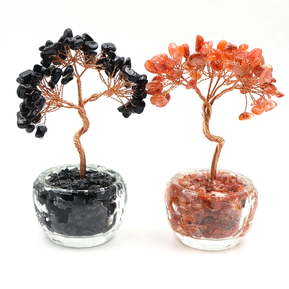 

110mm Crystal Money Trees Natural Stones Citrine Amethyst Quartz Healing Gem Potted Plant Style Crafts Feng Shui Home Decor Gift