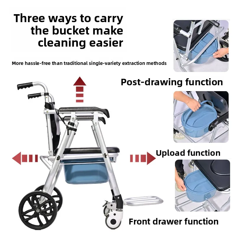 Portable Toilet Chair Commode with Wheels Foldable Shower Chair Convenient Adult Mobility Aid Bathroom Chair Transfer Chairs