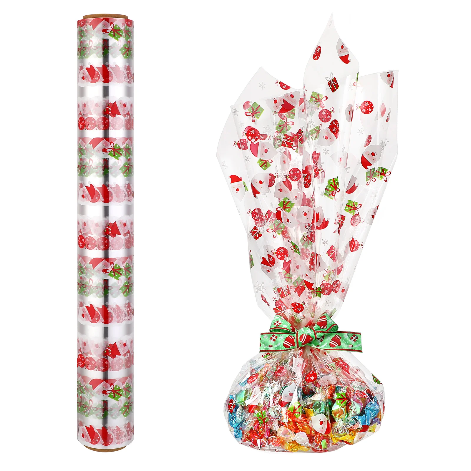 

Holiday Wrapping Paper Santa Claus Cellophane Roll 2.5 Mil Clear Gift Baskets Cellophane Bags Boxes Frames Bottles Flower