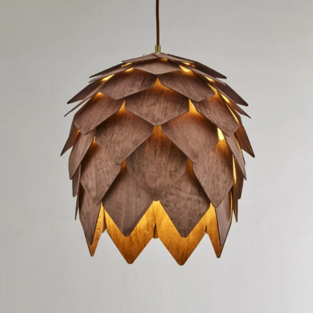 Vintage Pendant Lamp Walnut Colour Modern Cones Ceiling Chandelier Height Adjustable Suitable For Interior Lighting Dining Room