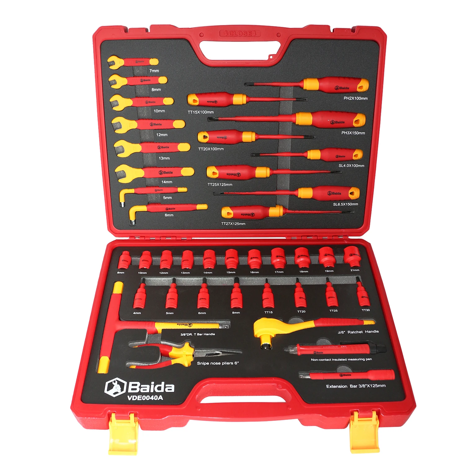 

New Energy Auto Repair Tool Set VDE1000V Steel Socket Wrench & Screwdriver Kit Insulated Room Distribution Tools 40PCS