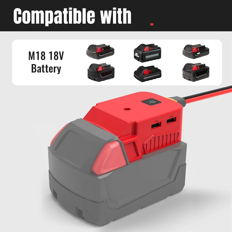 Power Wheels Battery Adapter With USB Ports & XT60 Port,For Milwaukee 18V Battery, Power Adapter For Mobile Devices