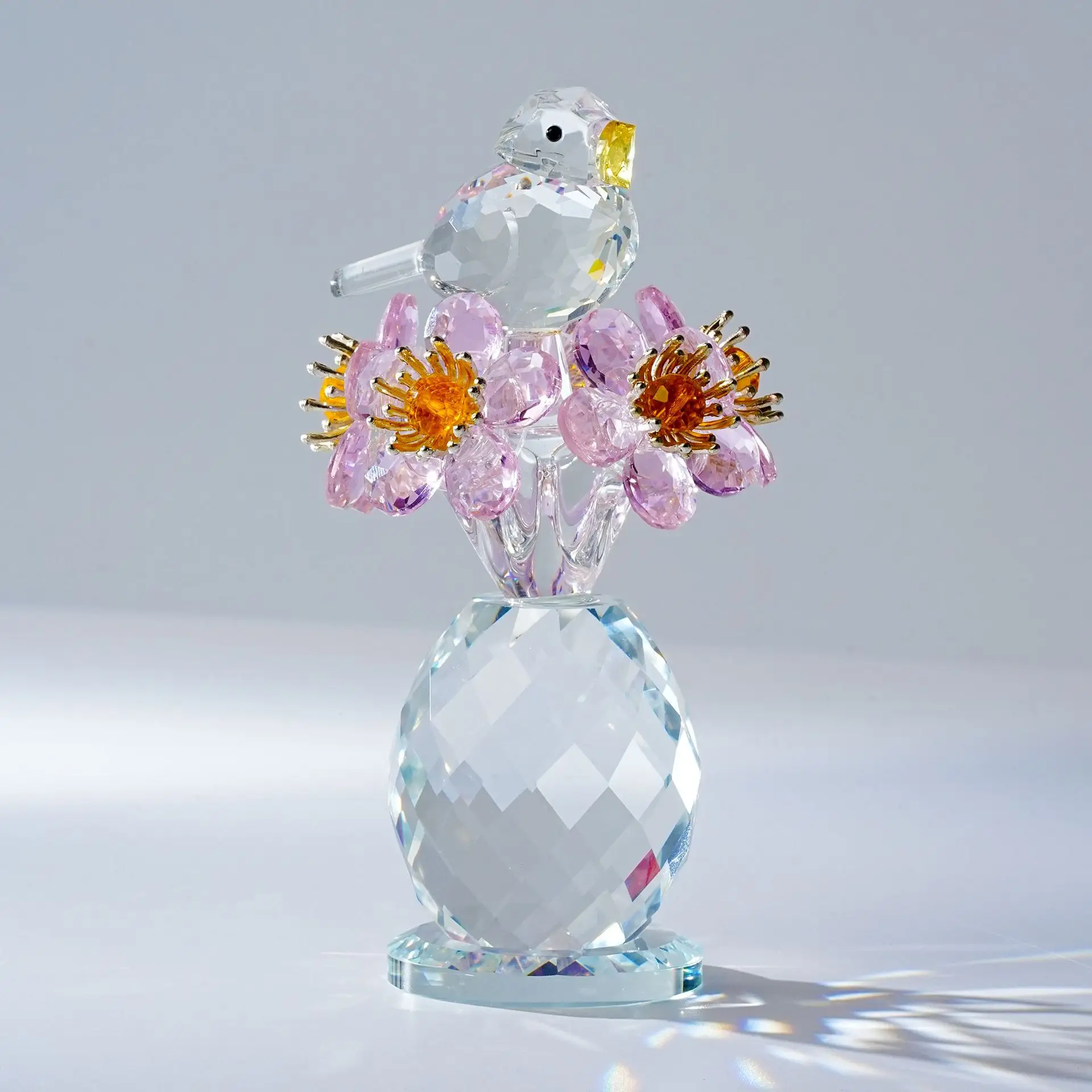 Crystal Bird Forget-Me-Not Flower Figurine Glass Collectible Ornaments Home Decor Table Glass Bouquet Floral Keepsake Gifts