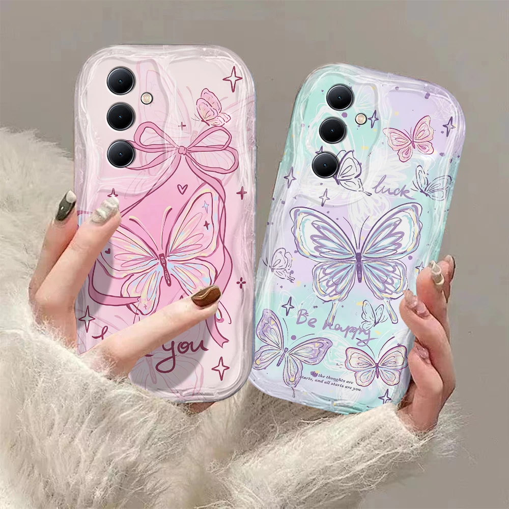 Cute pink bow butterfly 3D Wave Case For Samsung A73 A72 A71 A55 A54 A53 A35 A34 A33 A25 A24 A23 A15 A14 A13 A05 A04 A03 4G 5G