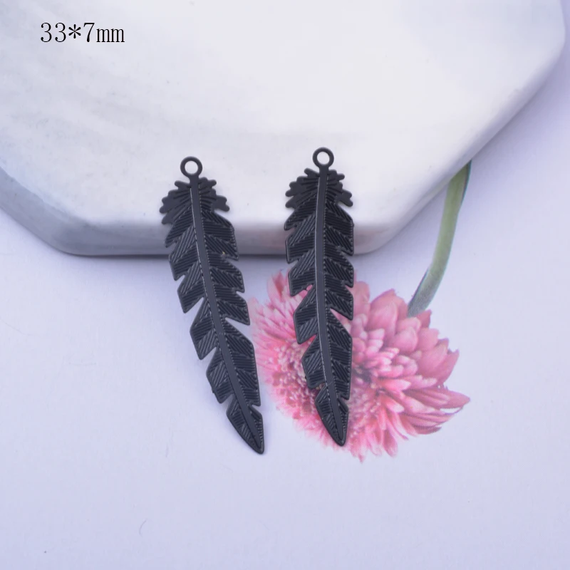 12pcs Brass Black White Feather Leaf Jewelry Charms  DIY Making Earring Jewelry Findings