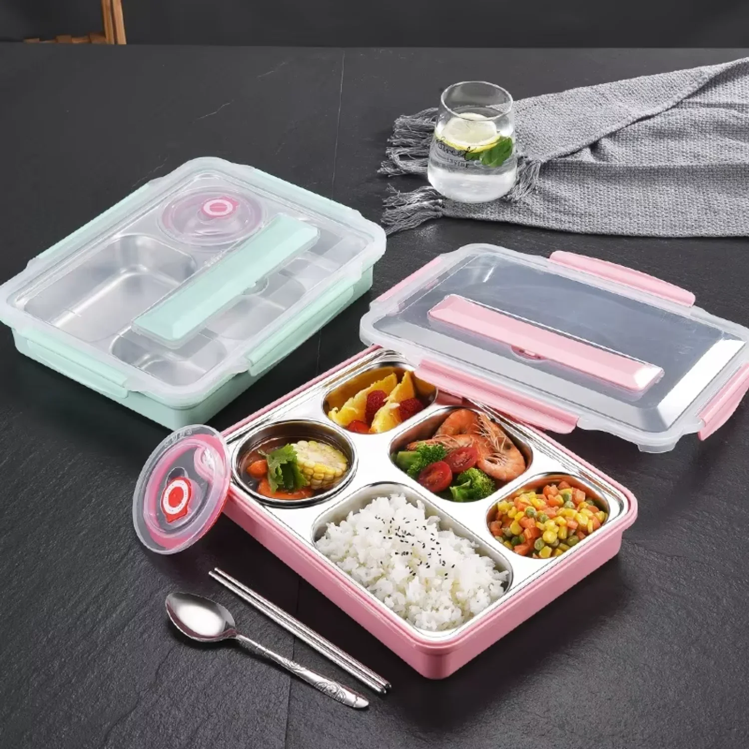 الجملة 304 الغذاء الصف الفولاذ المقاوم للصدأ بينتو الغداء للأطفال معزول حاوية طعام محمولة الغداء المدرسي