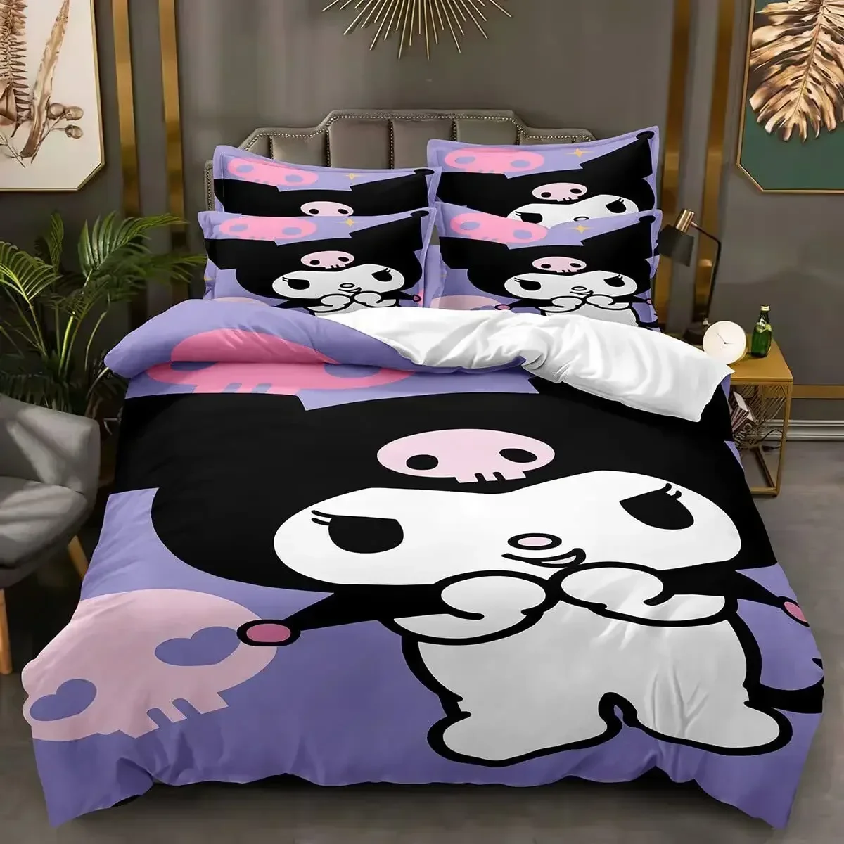 Sanrio Kuromi Kawaii Copriletto stampato Copripiumino Biancheria da letto Copripiumino Accessori di abbigliamento Cosplay Giocattoli per bambini