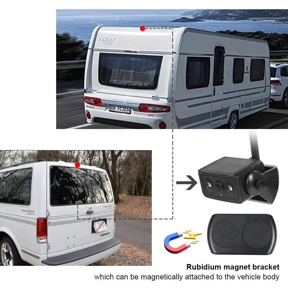 2.4G Wireless WiFi Backup Camera Waterproof Reverse Imaging Magnetic Mount Built-in Battery Solar Charging Remote Control for fa