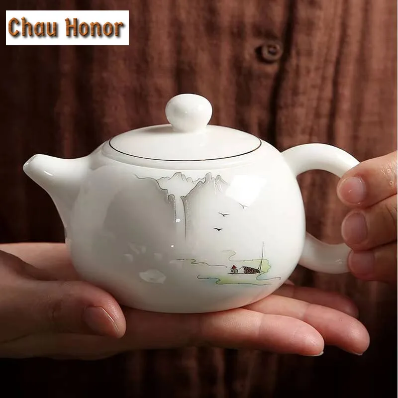 170ml Mutton Fat Jade Teapot White Porcelain Glaze Colored Bubble Teapot Kung Fu Tea Set Single Pot Ceramic Xishi Pot Customized