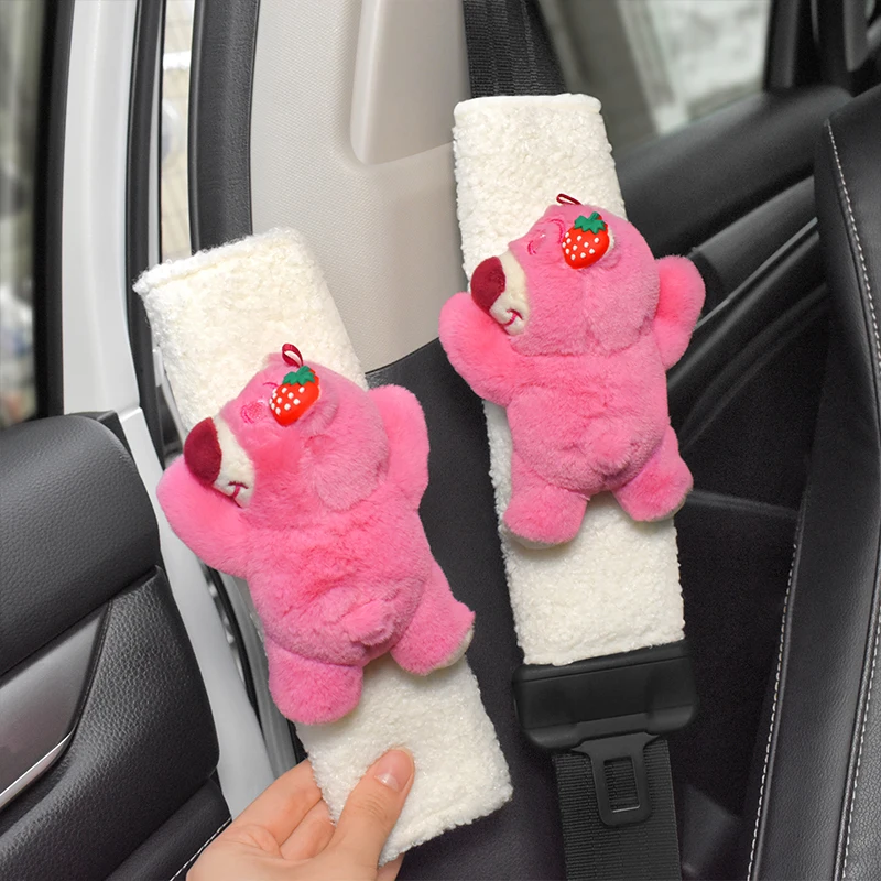 Autogordel Cover Anime Aardbei Beer Pluche Autogordel Schouderbeschermer Pad Auto-interieur Accessoires Voor Kerstmis