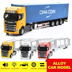 Simulation Alloy Diecast Large Truck Head Model Container Toy Pull Back Sound Light Engineering Transport Vehicle For Kids B063