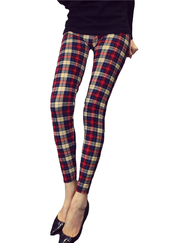 YSDNCHI Black White Plaid Print Leggings Women Grid Houndstooth Leggins Hot Sale Elastic Fashion Polyester Sexy Pants