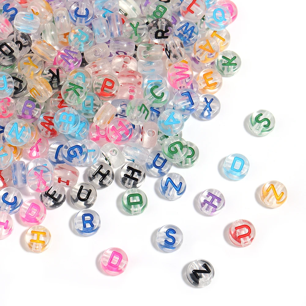 100 Stück 7 mmAcryl-Buchstabenperlen, Farbe transparent, rund, Alphabet-Abstandsperlen für Schmuckherstellung, DIY-Armband, Halskette, Zubehör