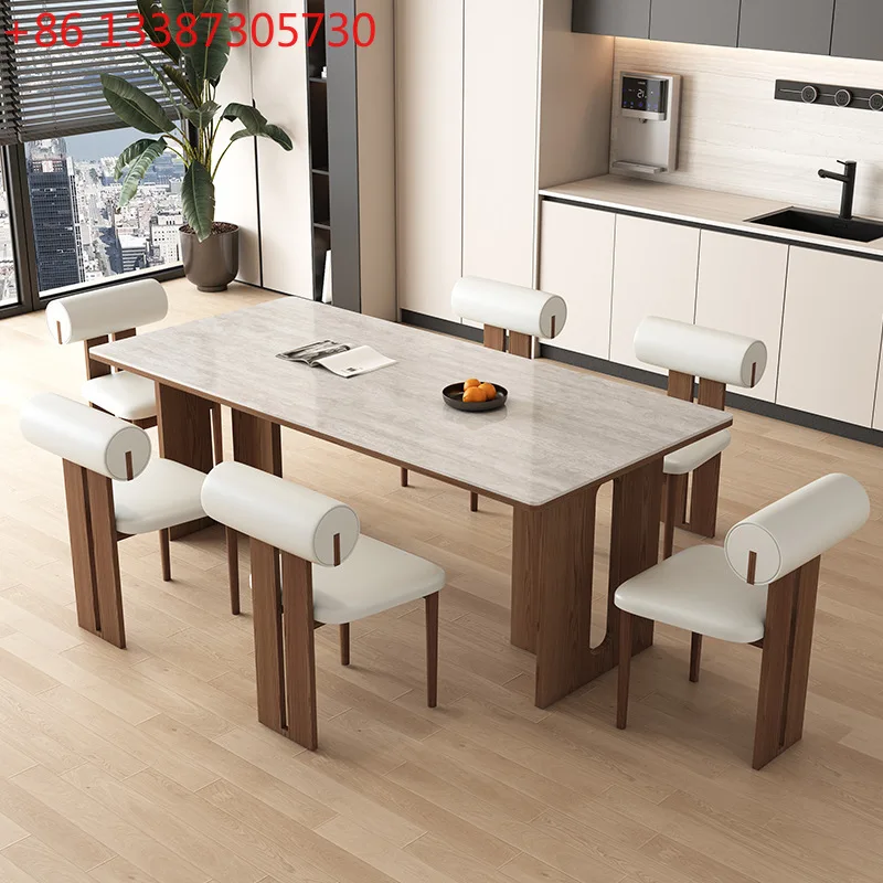 

Обеденный стол из шифера из цельного дерева орехового дерева, современный простой прямоугольный обеденный стол в кремовом стиле