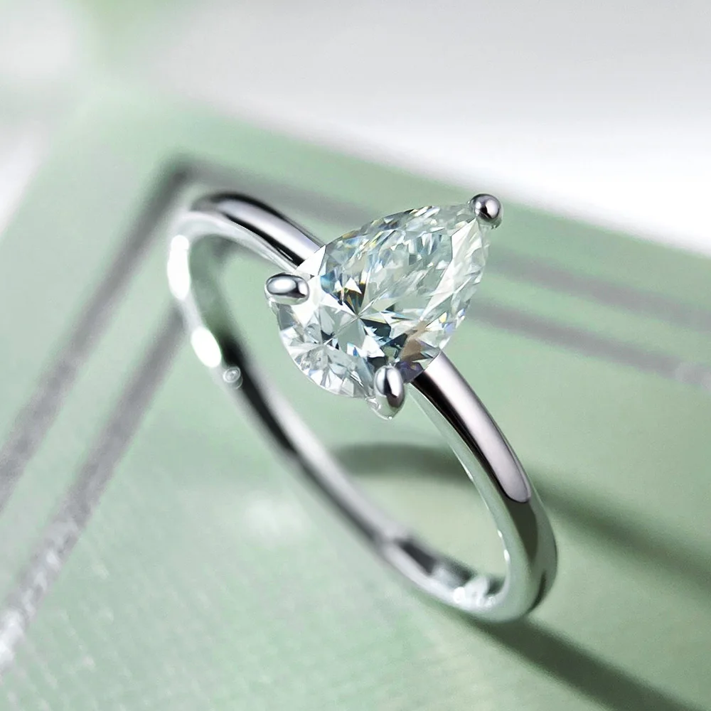 Halaile 1-4ct D اللون مويسانيتي خواتم 18K الذهب الكمثرى قطع للنساء S925 فضة المشاركة غرامة مجوهرات تألق