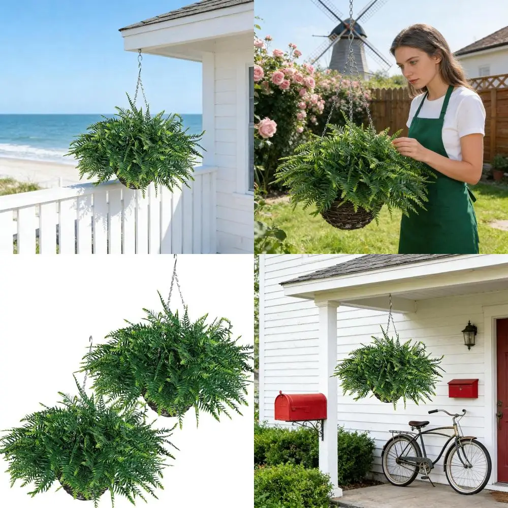 

UV-Resistant Artificial Boston Fern for Outdoor Spaces - Greenery for Porch, Patio, Balcony Décor (Set of 2)