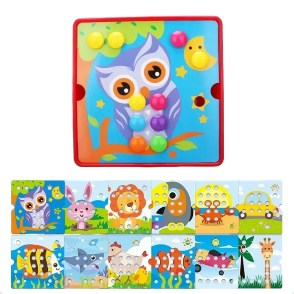

Lovely Cartoon Animal Mushroom Nail Puzzle Cute DIY Montessori Sensory 3D Learning Cognition Jigsaw Board Baby Development
