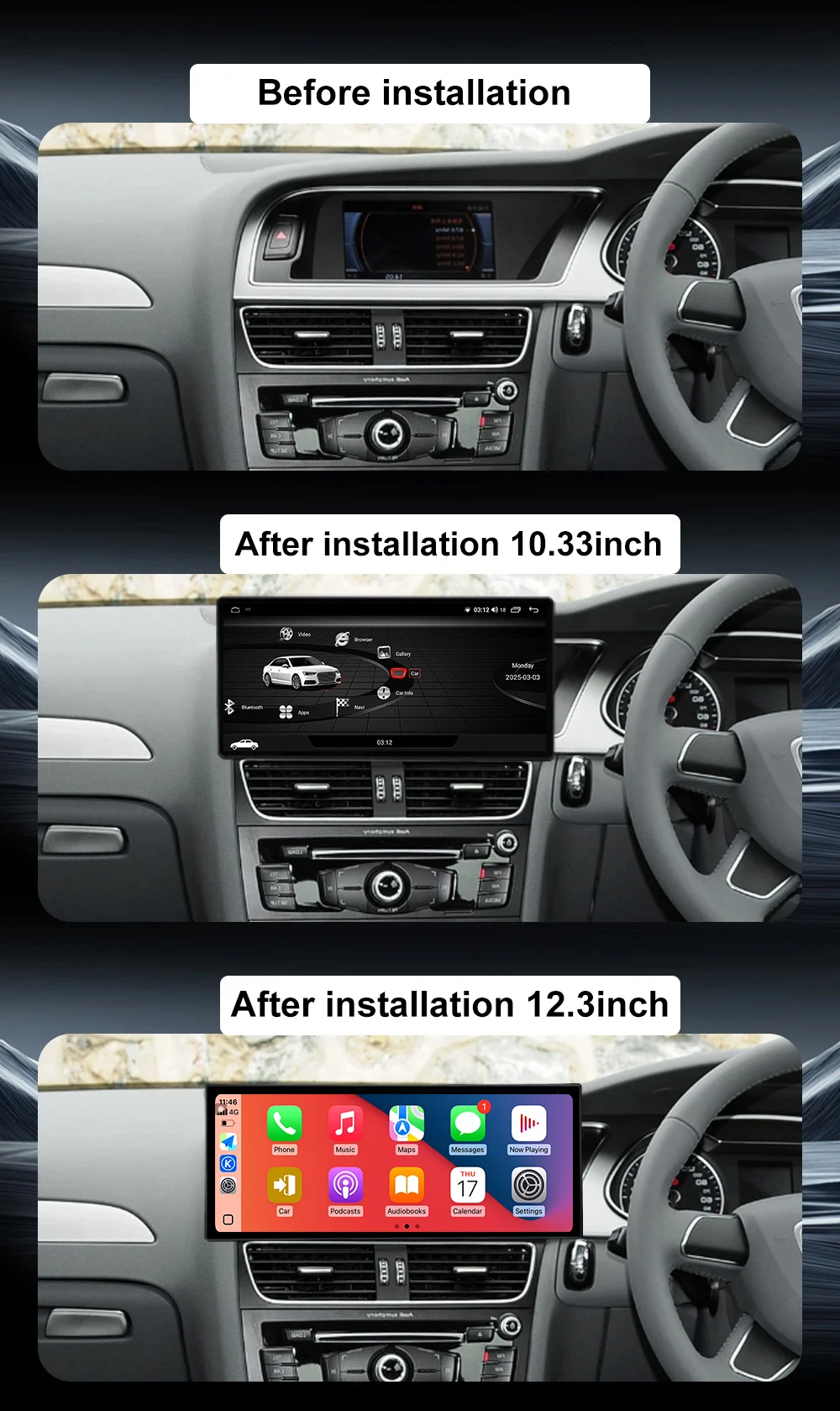 RHD For Audi A4 A5 2009-2016 Android 16 Car Video Multimedia Radio Player Bluetooth GPS Wireless Carplay
