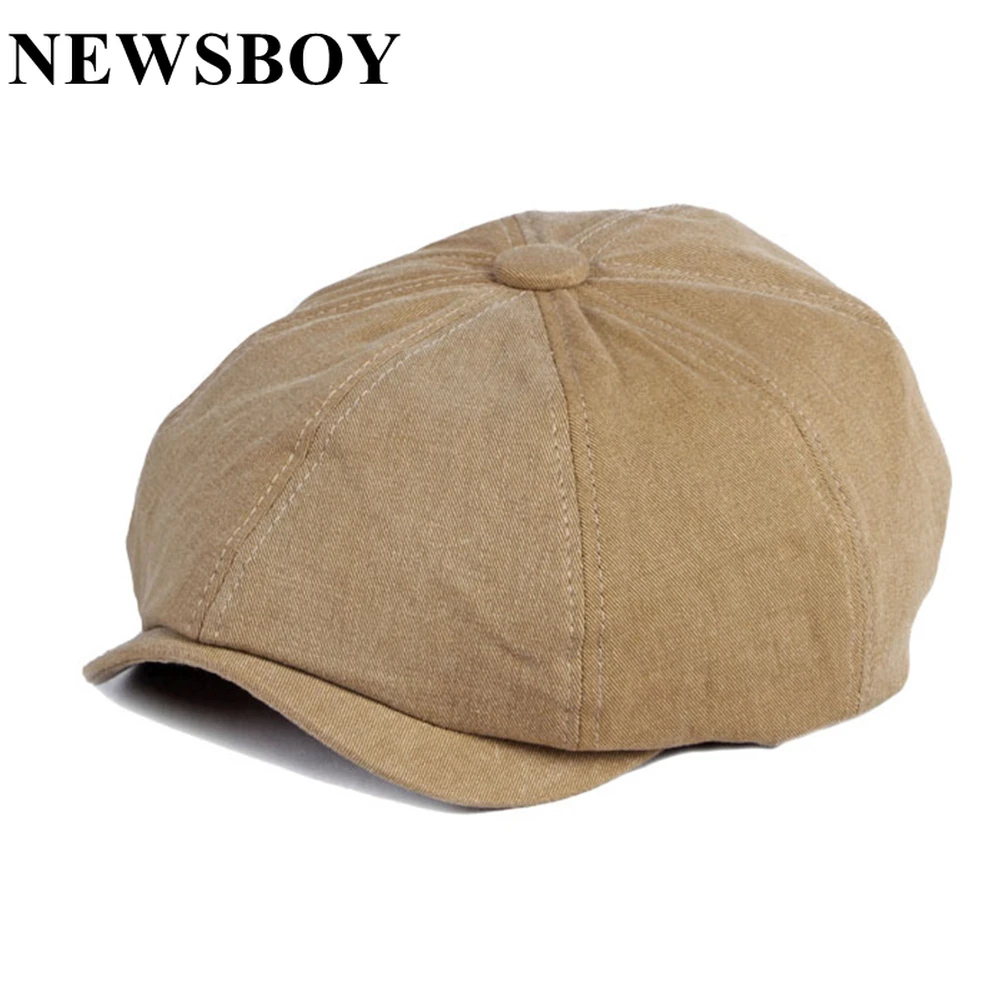 NEWSBOY Cotton Cap Spring Autumn mens hats and caps Vintage Octagonal Cap Women Artist Painter Beret Gray Black Khaki Coffee