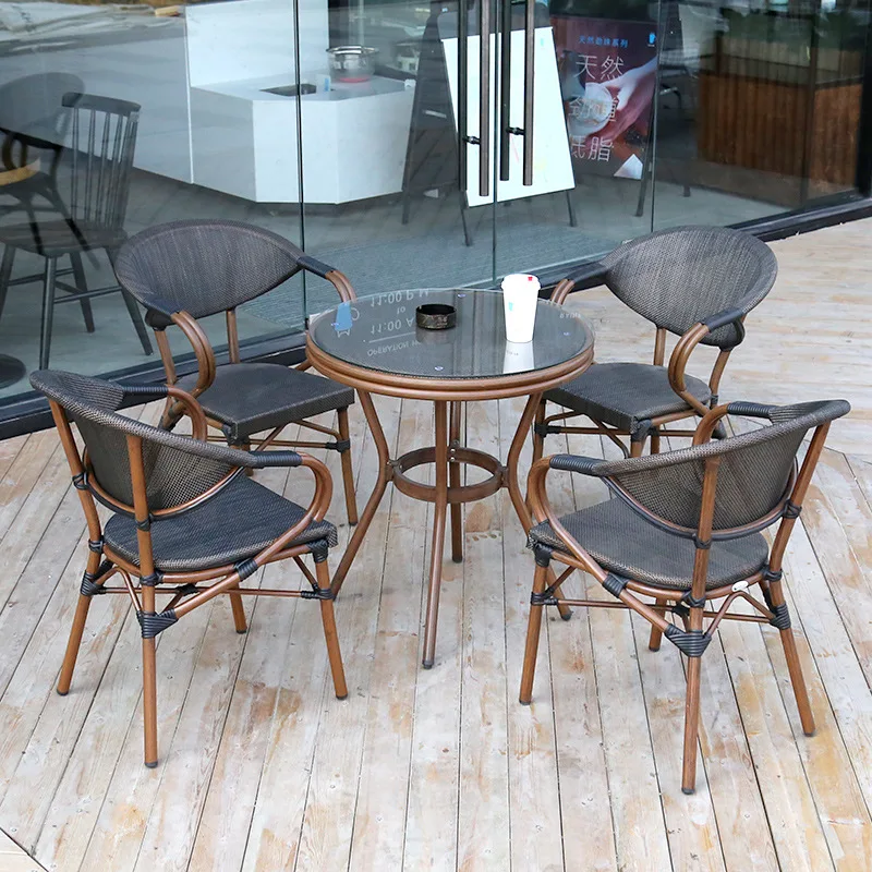 

Outdoor table and chair terrace courtyard milk tea shop outside leisure outdoor waterproof chair combination balcony rattan