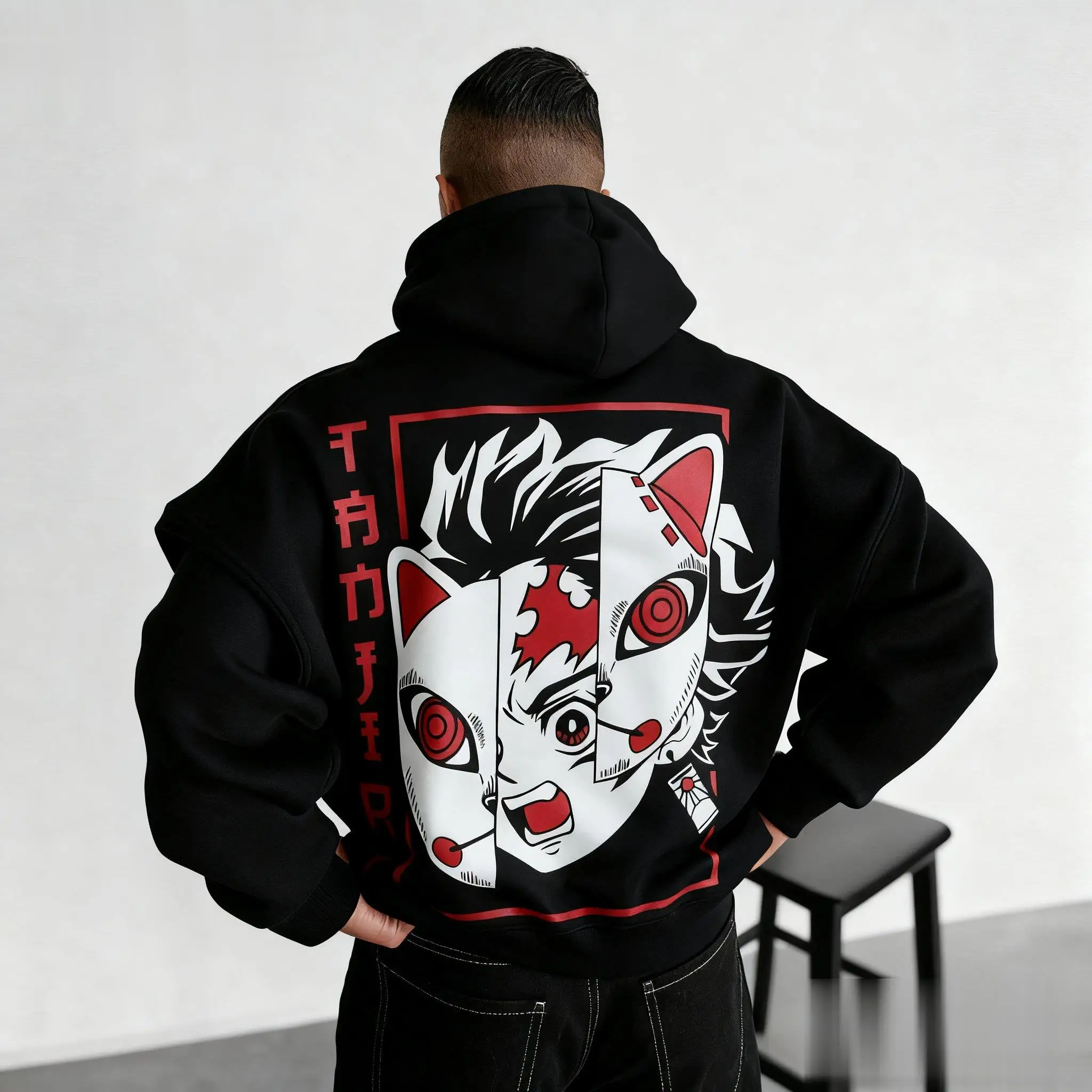 

Толстовка унисекс «Убийца демонов» в стиле аниме для мужчин и женщин, черный пуловер, уличная одежда, повседневная куртка с капюшоном, топы с мультяшным графическим принтом