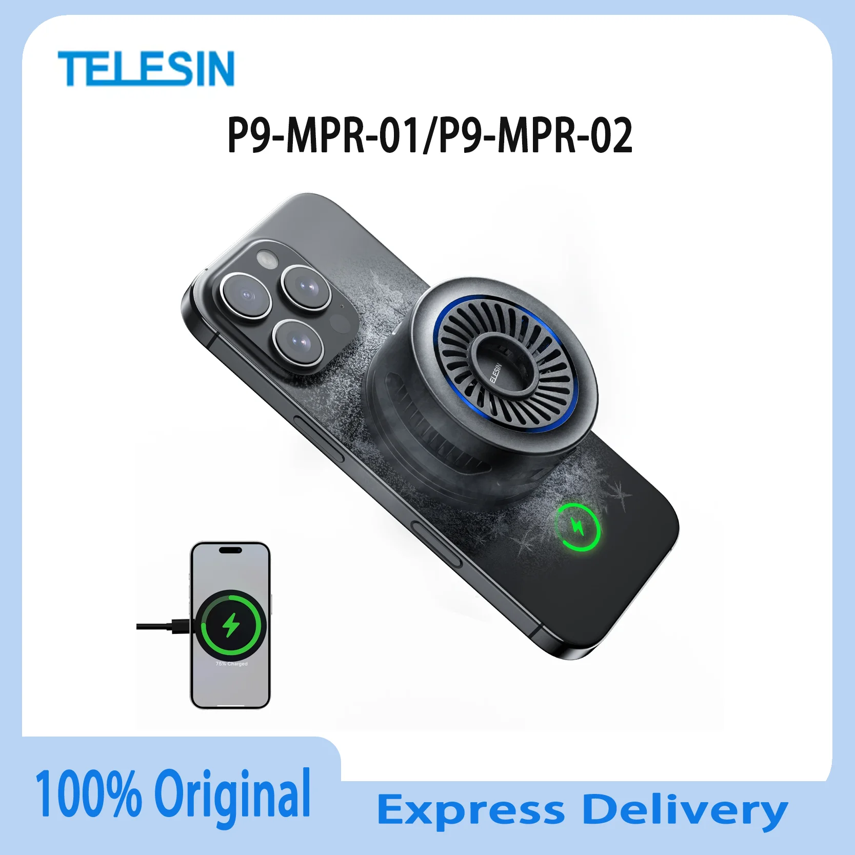 オリジナル-telesin-p9-mpr-01-磁気式スマホクーラー-効率的な冷却-静音ファン-ヒートシンク-ゲーム-ライブ配信-タブレットデバイス対応