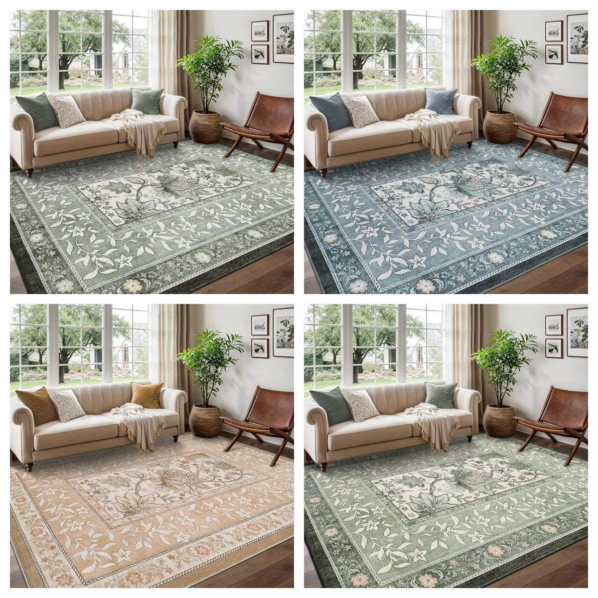 

Vintage Printed Living Room Carpet Soft Foldable Machine Washable Anti Slip Floor Mat Sofa Coffee Table Bedroom Bedside Rug 러그
