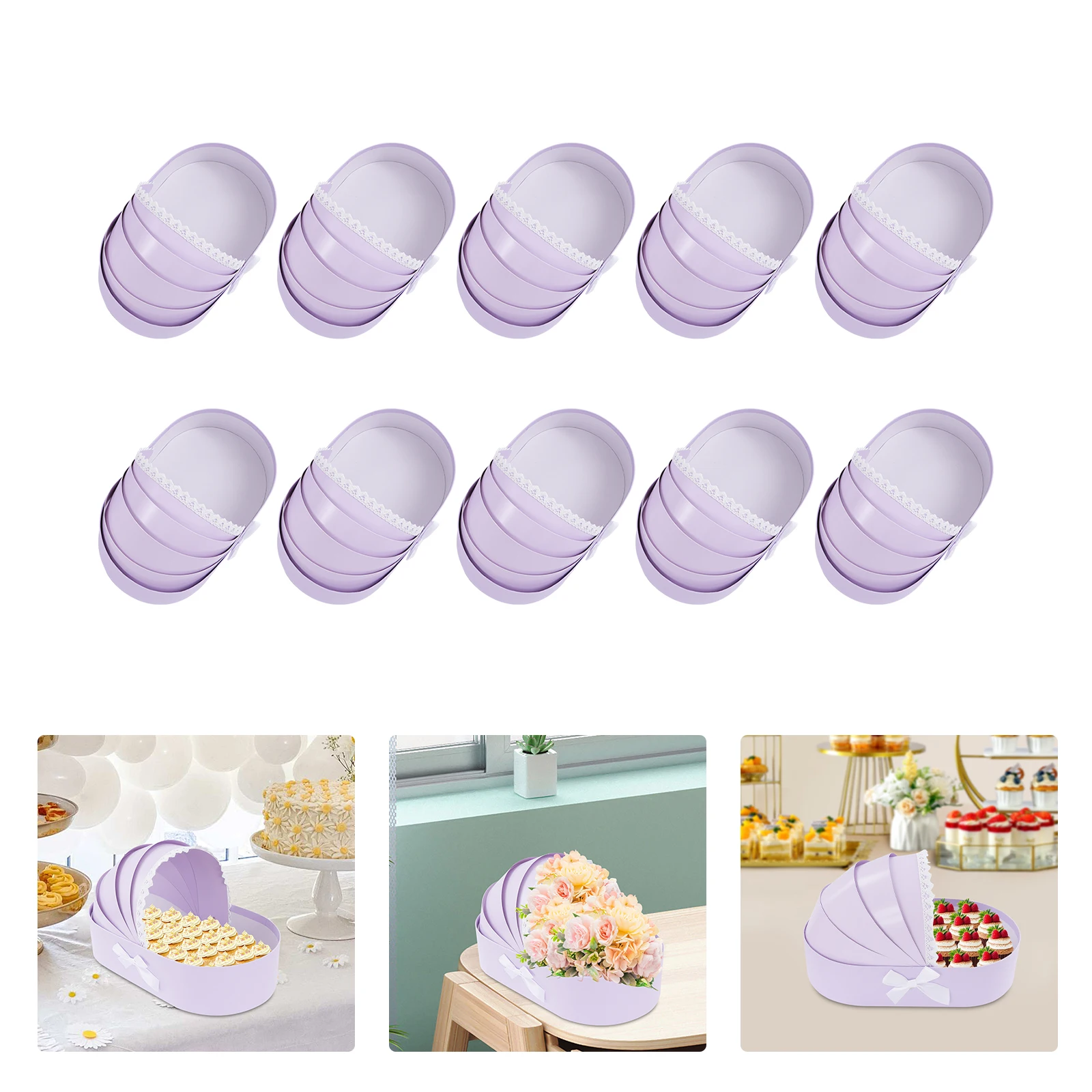 

10pcs Cradle-Shaped Companion Gift Box for Baby Shower Crib Sweet Flower Bouquet Packing Basket Wedding Arrangement #M 36x21x8cm