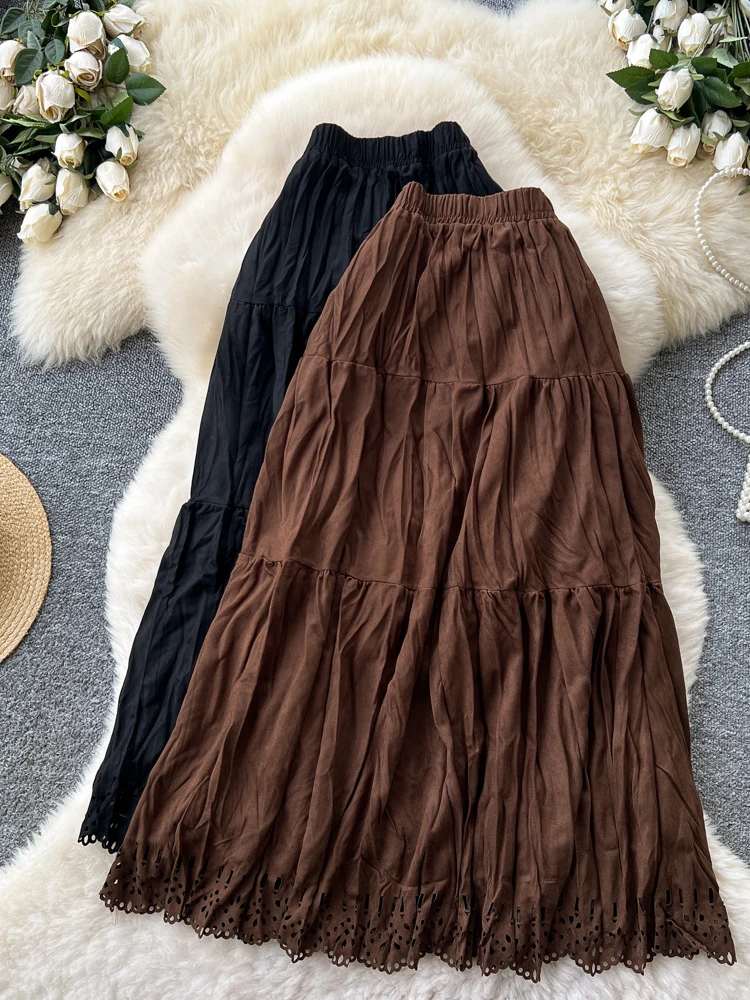 

Замшевая юбка с высокой талией, женская осенне-весенняя дизайнерская универсальная утягивающая юбка трапециевидной формы Ci Commute