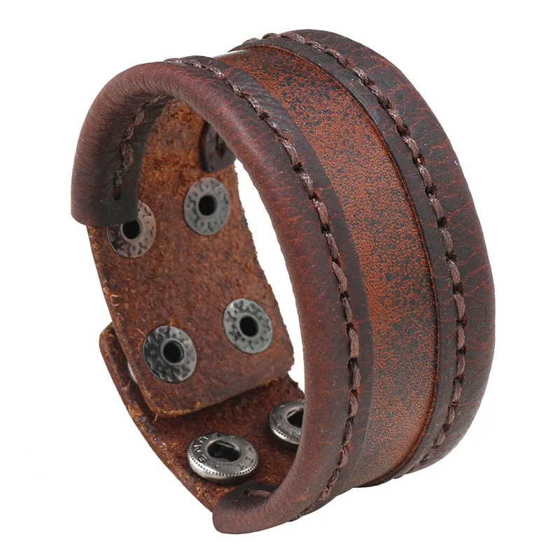 

Jessingshow Hot Fashion Punk Style Wide Genuine Leather Bracelet Bangle For Men Women Handmade Cowhide Cuff Vintage Rock Jewelry