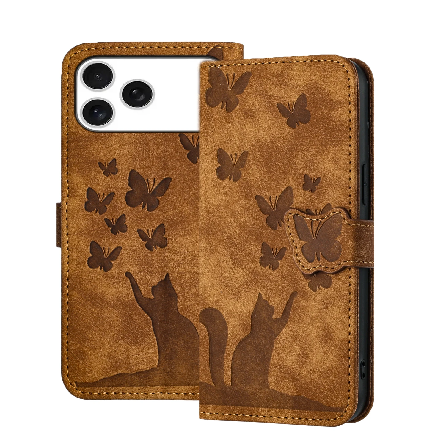 Butterfly Cat Magnetic Cards Solt Wallet Flip Case For iPhone 17 Pro Max 16 Plus 15 14 13 Leather Wallet Stand Book Pocket Cover