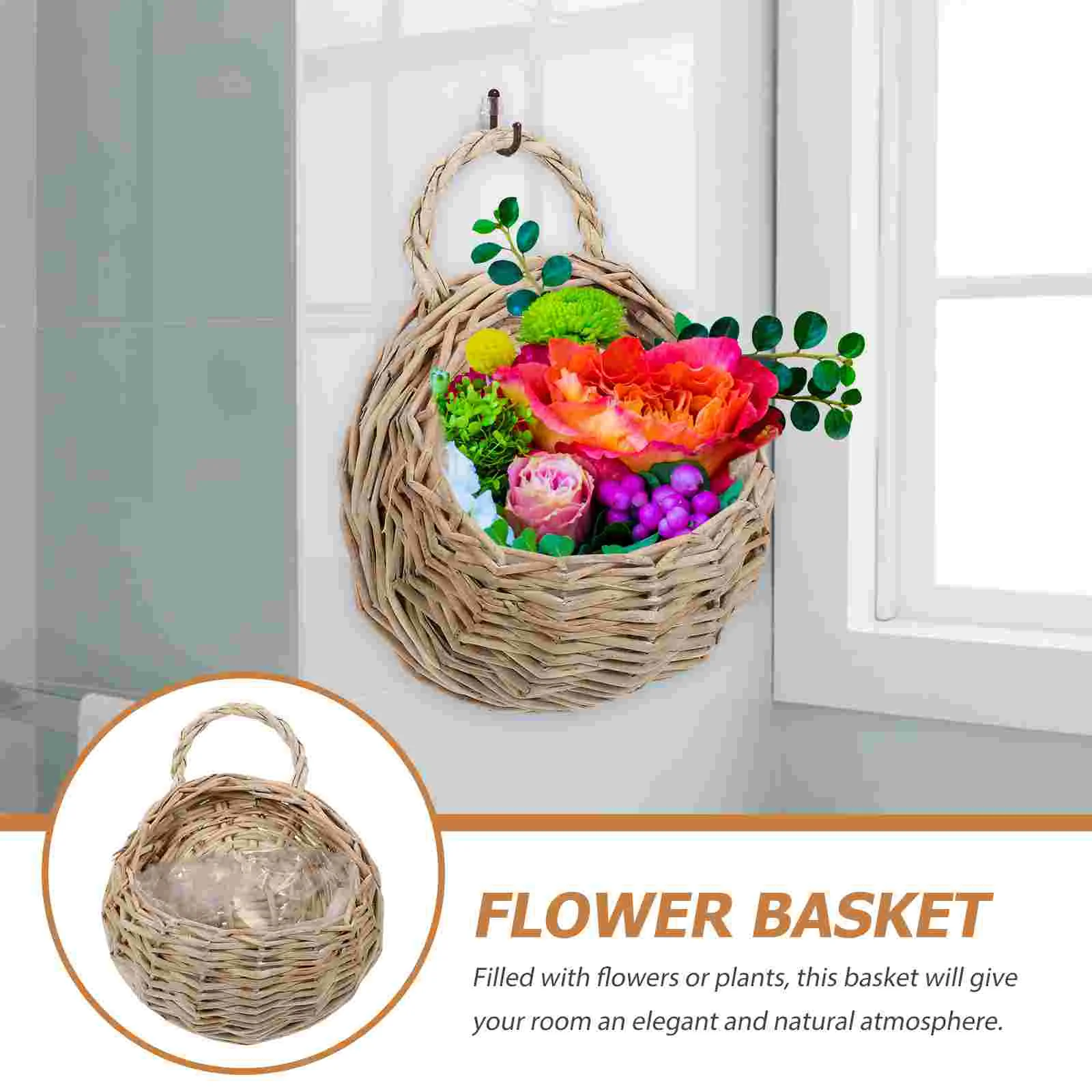 2 Pcs Wall Hanging Rattan Flower Basket Kitchen Sundries Storage Woven for Baskets
