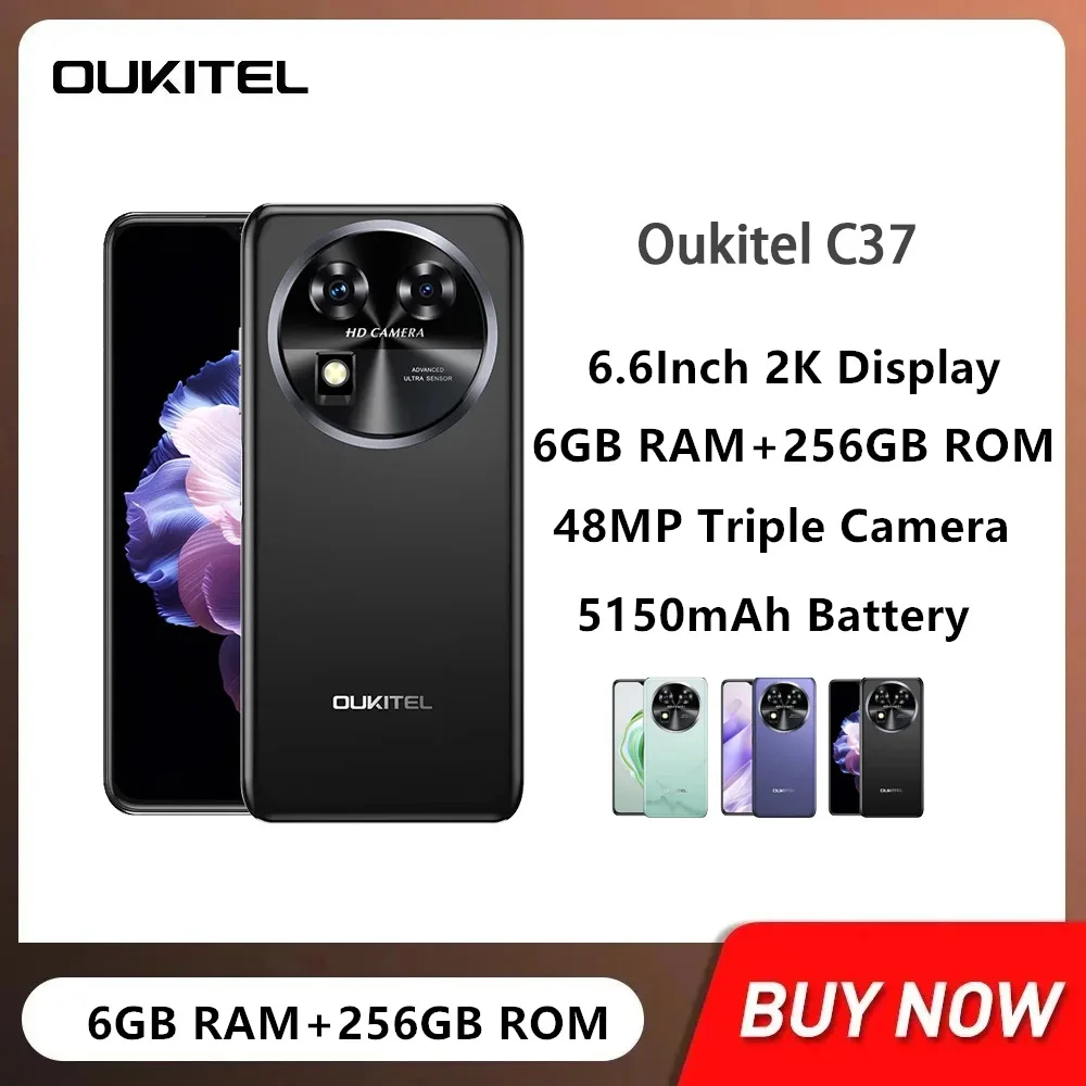 Global Version OUKITEL C37 Cheap 4G Smartphones 6.6Inch FHD+ Octa Core 6GB+256GB Android 13 Mobile Phone 5150mAh 48MP Camera NFC