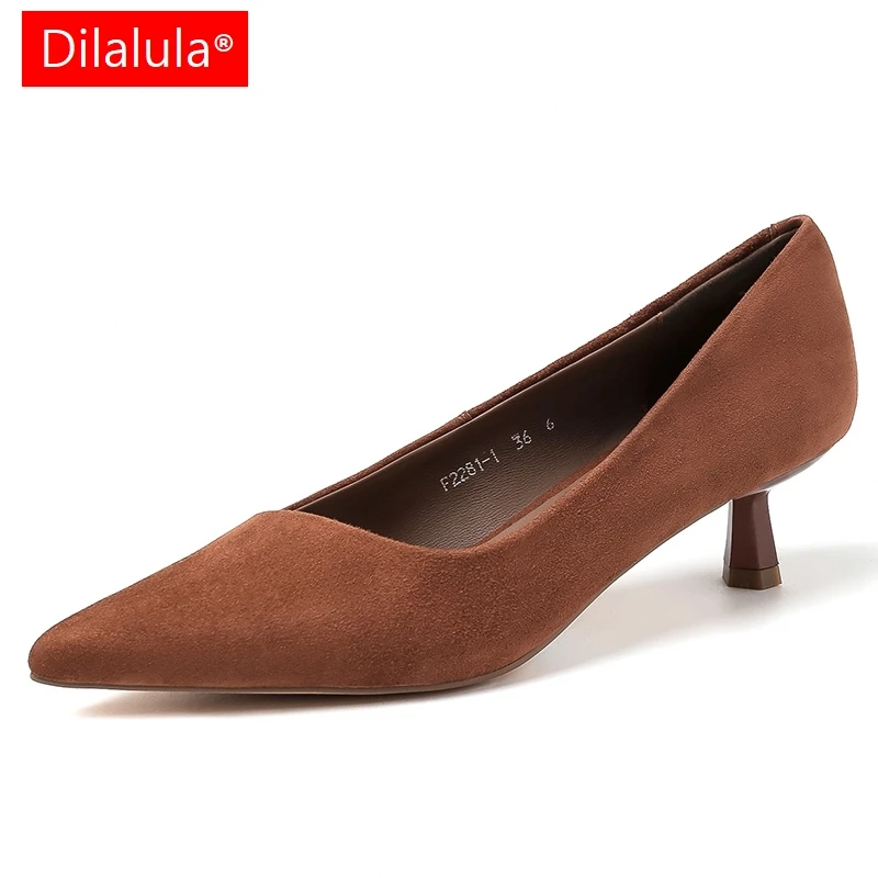 

Dilalula Большие размеры 34–42, лаконичные туфли-лодочки из натуральной кожи, женские офисные туфли на тонком высоком каблуке с острым носком, элегантные вечерние модельные туфли