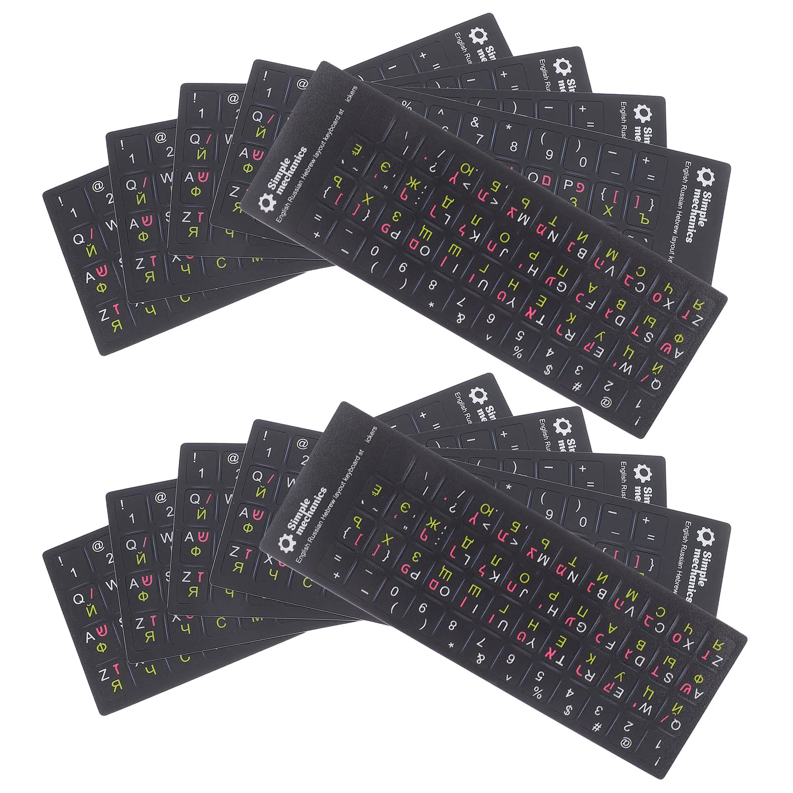 

Multilingual Keyboard Stickers 10 Sheets PVC Computer Film Alphabet Replacement Letters Precise Design Ultrathin Material Easy