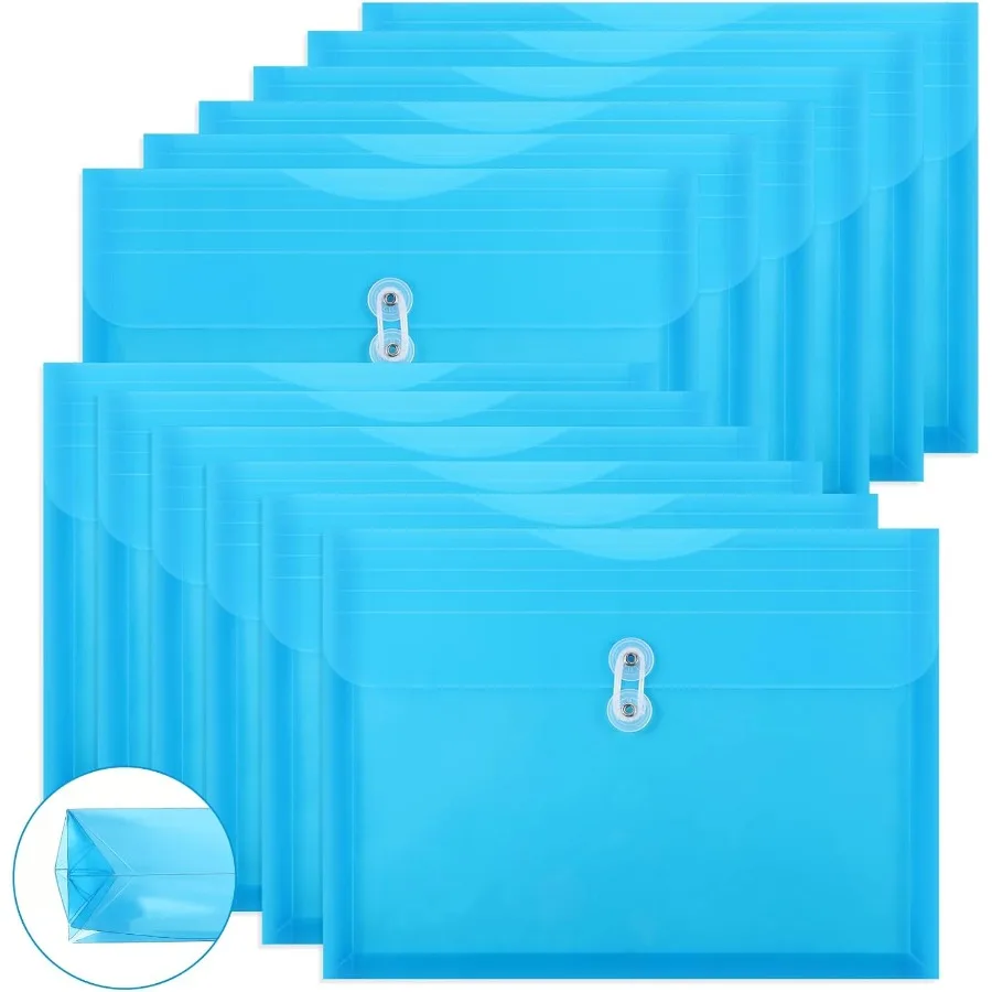 

12 Pcs Plastic Envelopes with String Closures Letter Size Plastic File Folde Pockets Paper Organizer Clear Document Envelope Ba