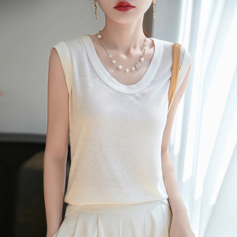 

Spring And Summer New Knitted Suspender Vest With Sleeveless T-shirt And Thin Pullover Bottoming Shirt For Women