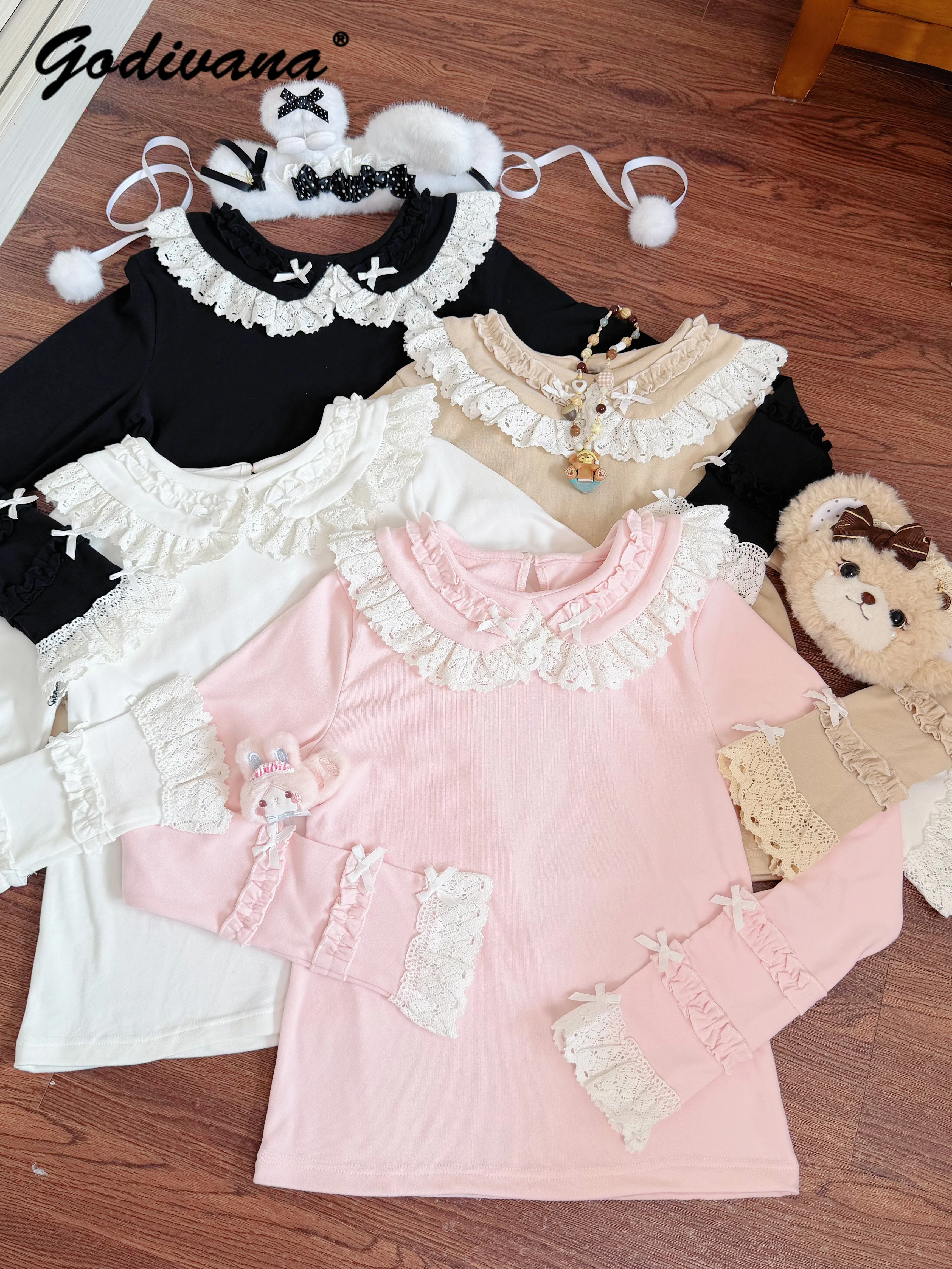 Women Kawaii Lolita Inner Shirt Multi Color Dralon Warm Blouse Cute Versatile Autumn Winter Girl Women's Basic Undershirt