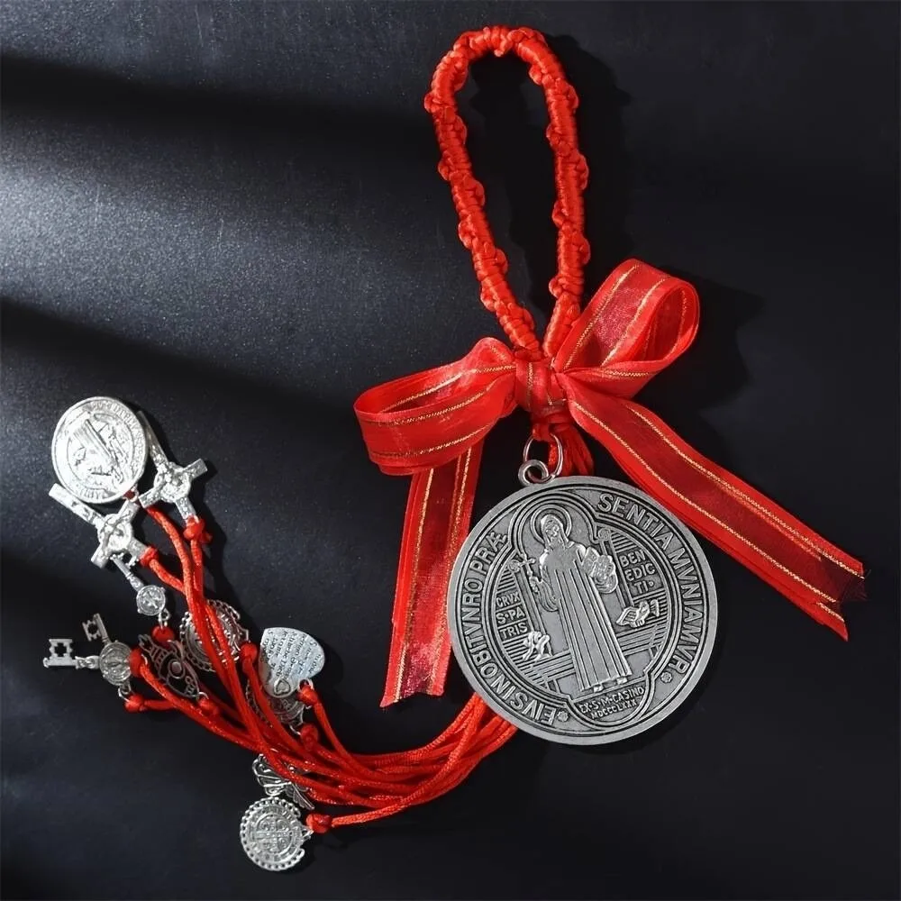 Handmade Saint Benedict Medal Zinc Alloy Cross Protection Blessing Charm Car Hanging Pendant Double Side Catholic Medal