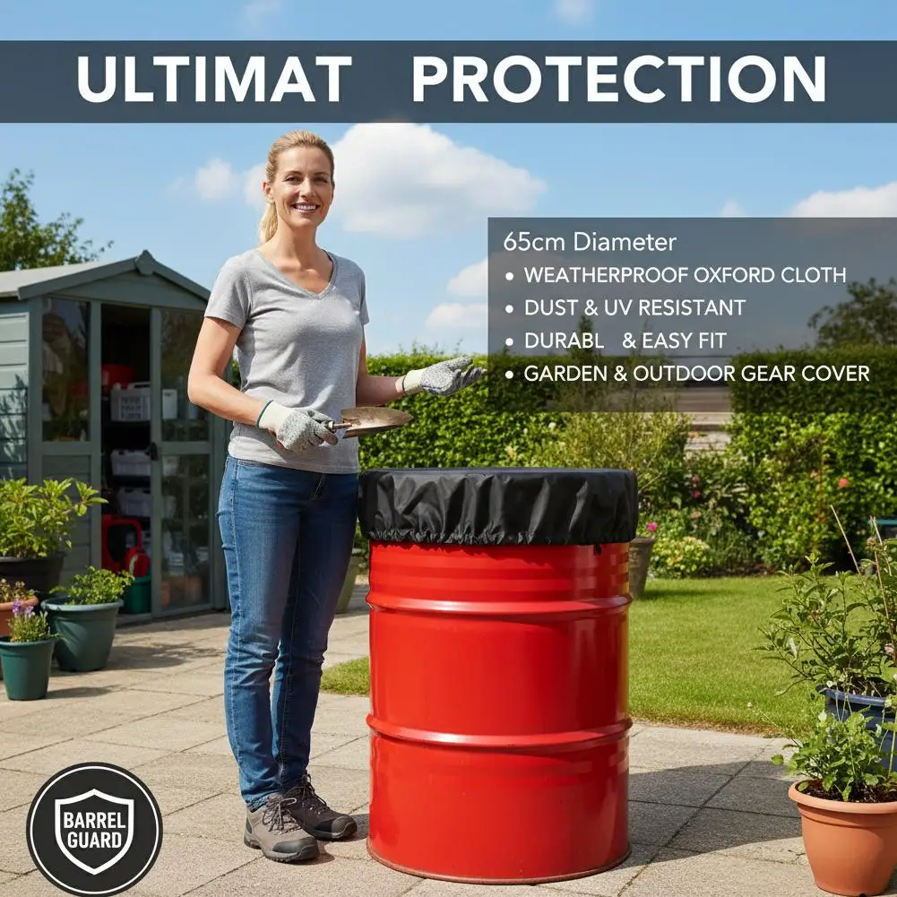 55 Gallon Drum Cover Waterproof Heavy Duty Barrel Lid with Adjustable Drawstring All-Weather Protection for Water Trash Can