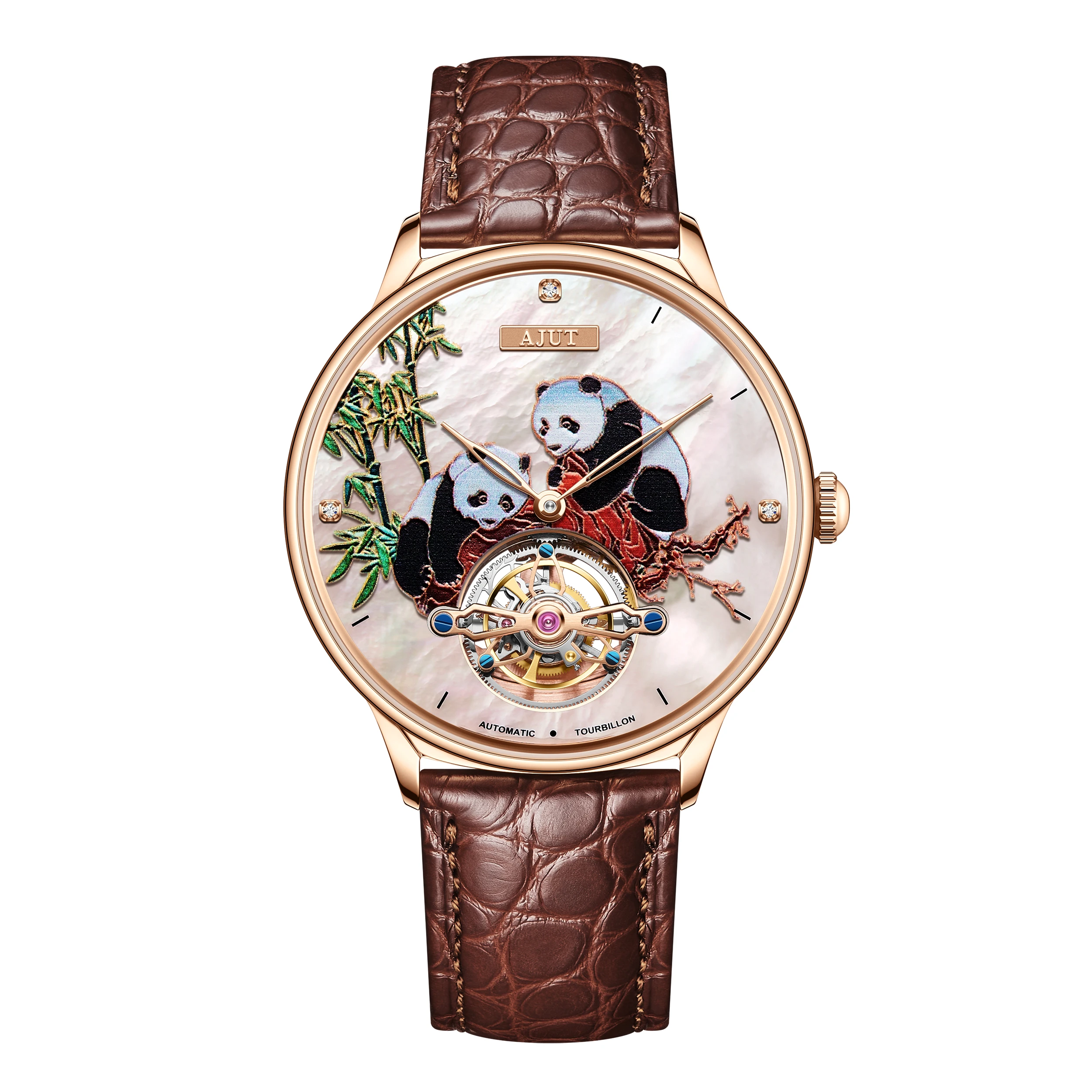 

AJUT 3D Panda Men's Watch Sapphire Stainless Steel 48 Hour Power Luxury Business Tourbillon Automatic Mechanical Watches TAM0346
