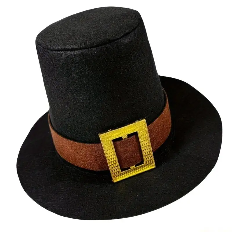 31BF Wool Pilgrims Hat with Easy Care Dust Resistant Top Hat Costume Props Headwear for Holiday Gathering Celebration