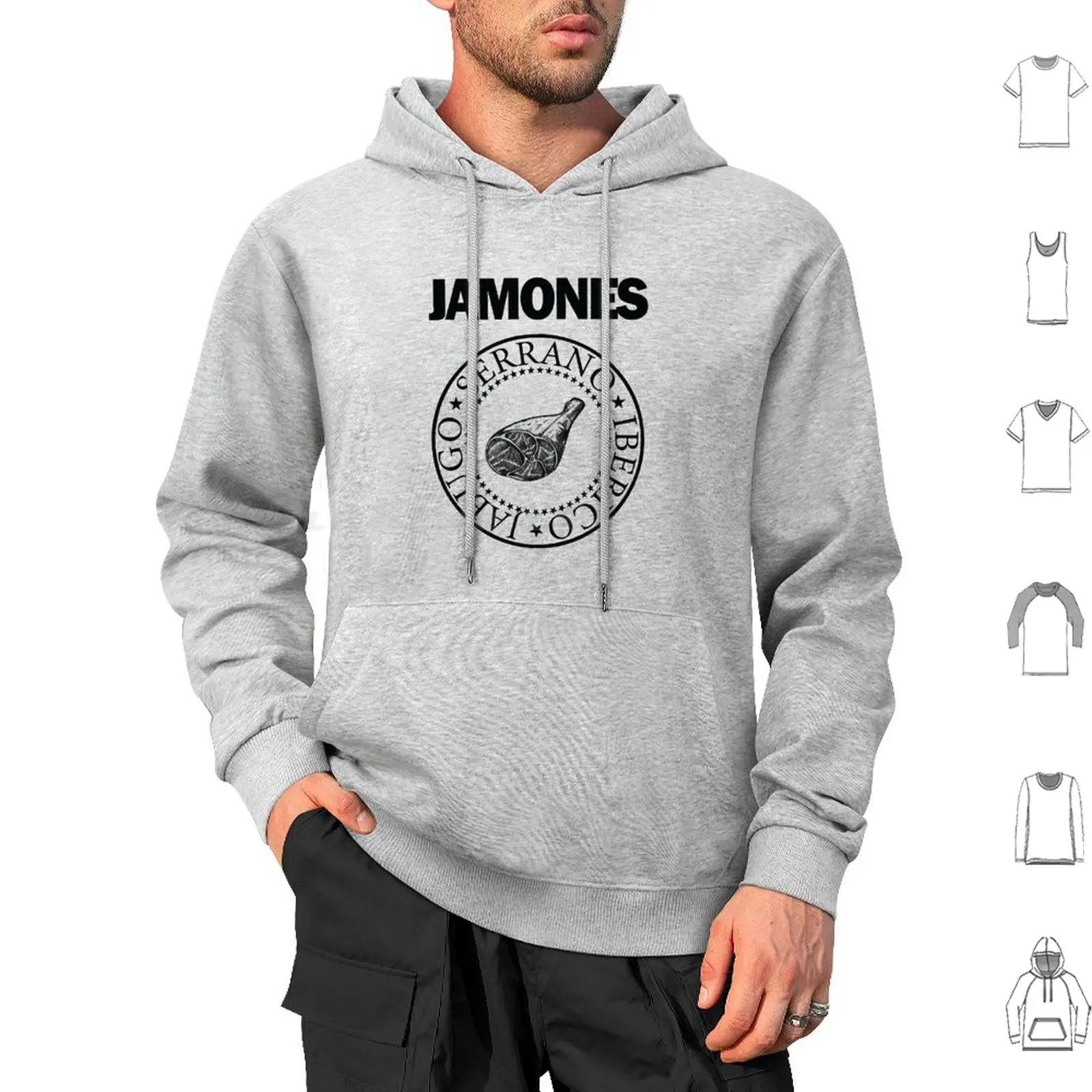 Sudaderas con capucha versión negra de Jamones, manga larga, música Punk, tipografía, Jamón curado, Jamón español, Jamón Serrano Ibérico Jabugo