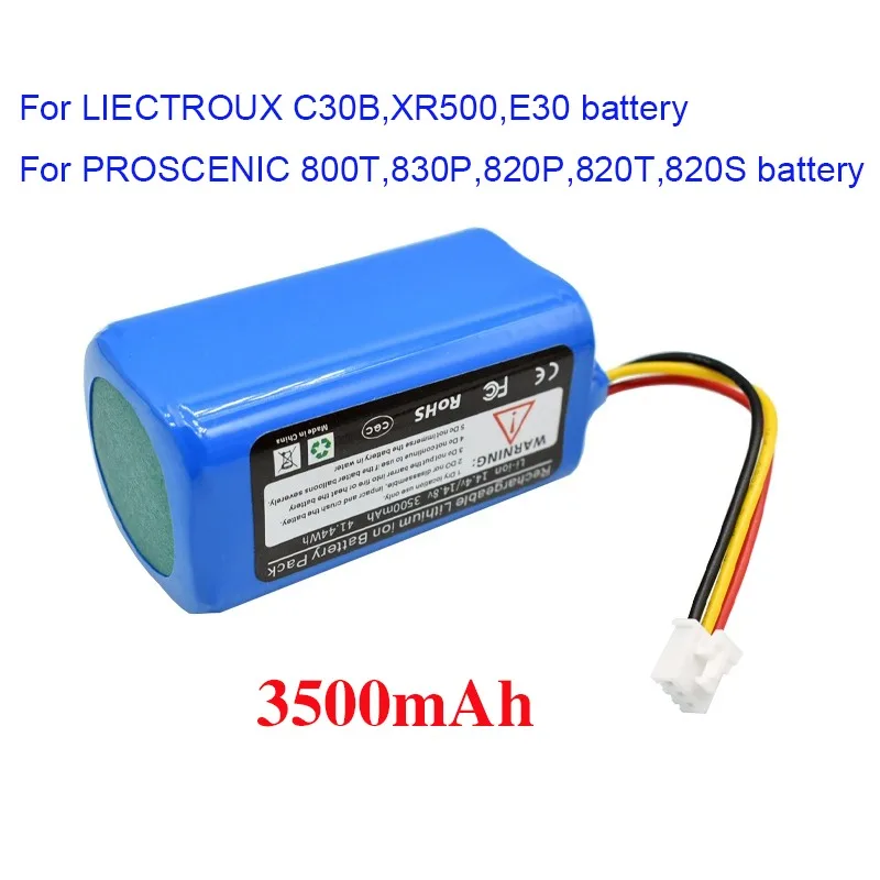 

100% New 14.4V 3500mAh Li-ion Battery For Liectroux C30B E30B XR500 For Proscenic 800T 830P 820P 820T 820S Vacuum Cleaner