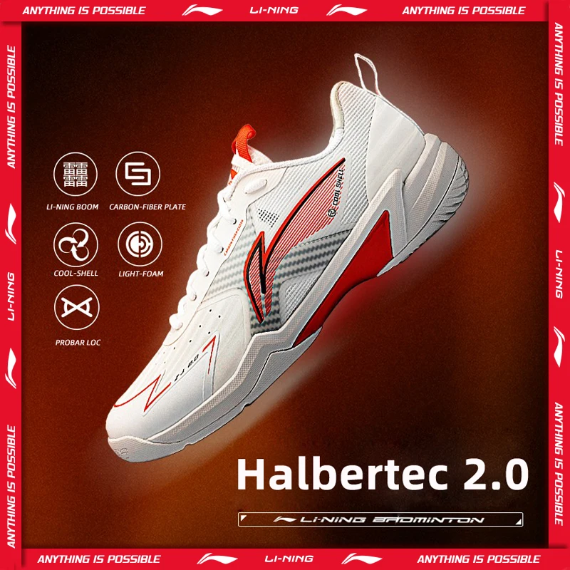 

Li-Ning Unisex Halbertec 2.0 Badminton Shoes BOOM Shock Absorption Rebound LiNing Professional Competition Shoes AYZU019