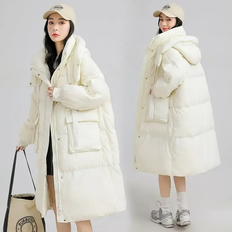 Veste doudoune ample à capuche en duvet de canard blanc pour femme, nouvelle collection hiver 2025